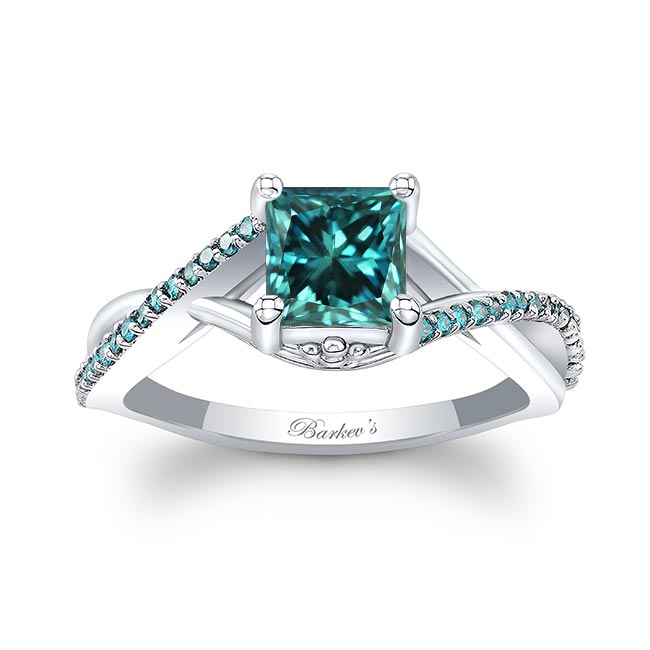 One Carat Princess Cut Blue Diamond Ring