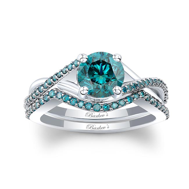 One Carat Blue Diamond Bridal Set