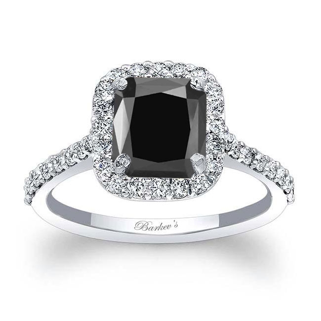 Radiant Cut Black And White Diamond Halo Ring