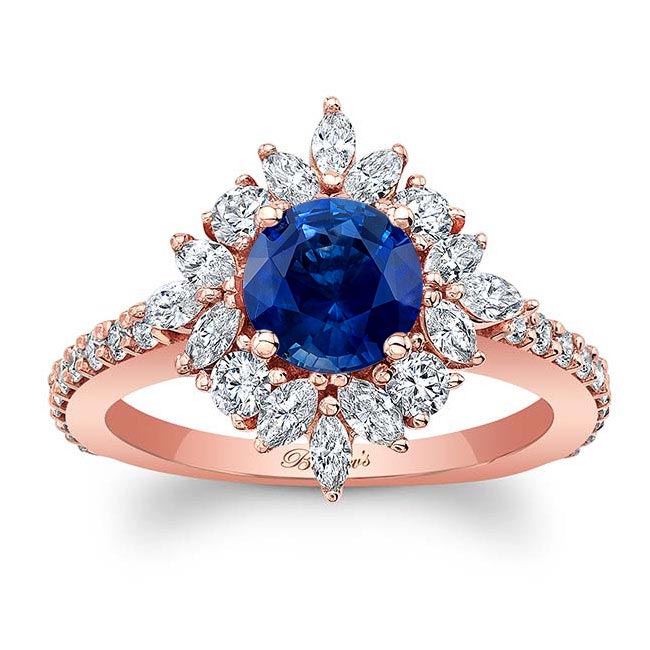 Marquise Halo Blue Sapphire And Diamond Engagement Ring | Barkev's