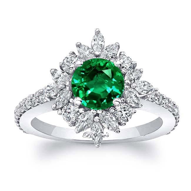 Marquise Halo Lab Emerald And Diamond Engagement Ring | Barkev's