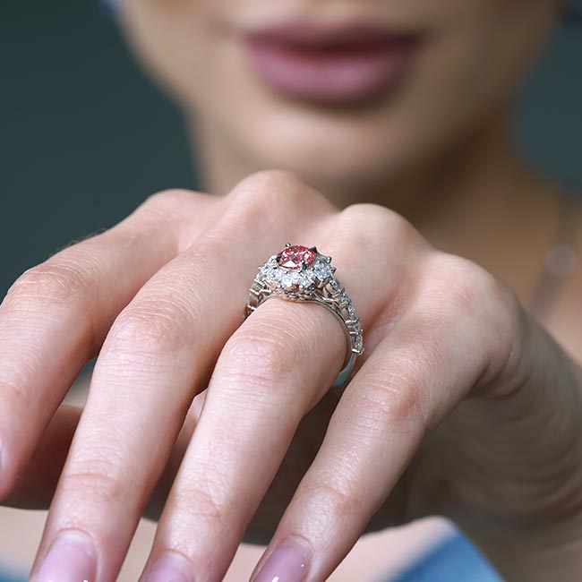 White Gold Lab Grown Pink Diamond Sunflower Engagement Ring Image 2