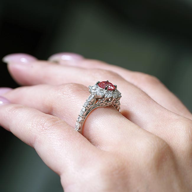 White Gold Lab Grown Pink Diamond Sunflower Engagement Ring Image 3