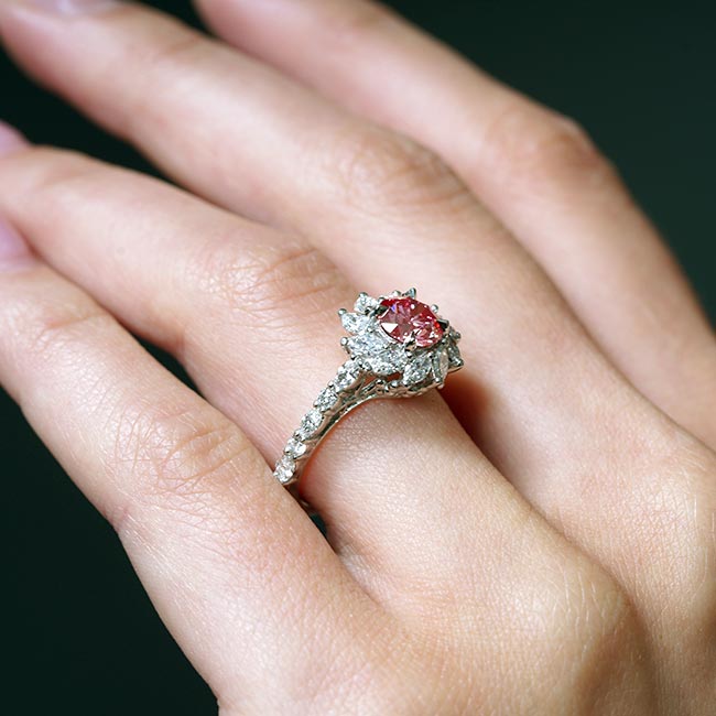 White Gold Lab Grown Pink Diamond Sunflower Engagement Ring Image 4