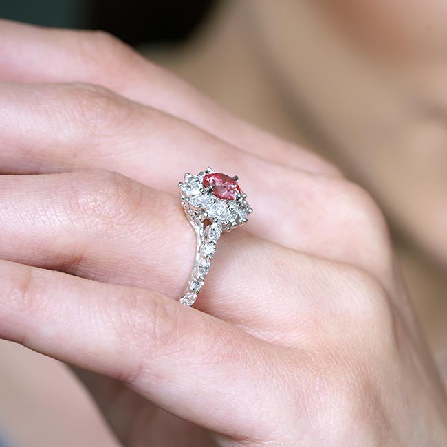 White Gold Lab Grown Pink Diamond Sunflower Engagement Ring Image 5