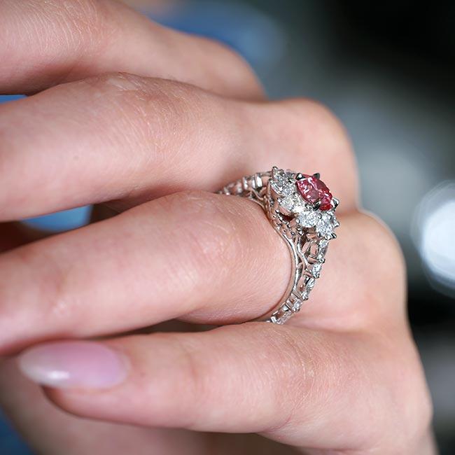 White Gold Lab Grown Pink Diamond Sunflower Engagement Ring Image 6