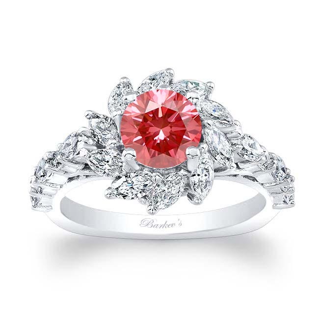 White Gold Lab Grown Pink Diamond Sunflower Engagement Ring