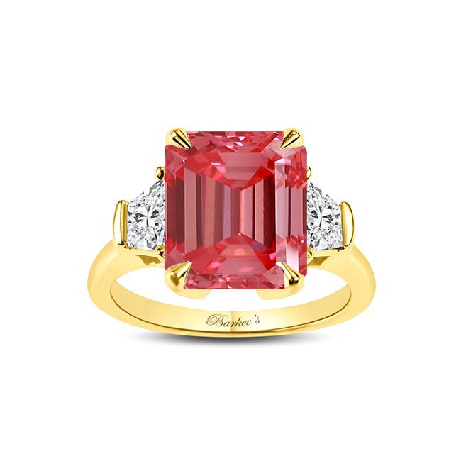 Yellow Gold Emerald Cut 5 Carat Lab Pink Diamond Ring
