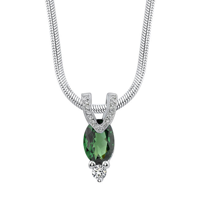 White Gold Green Tourmaline Necklace 6889N