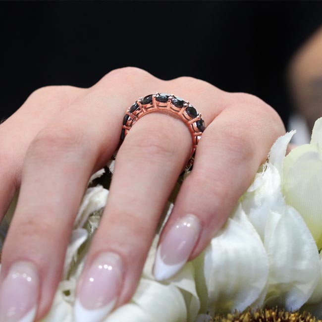 14K Gold Black Diamond Eternity Band 14K Rose Gold / 7.5