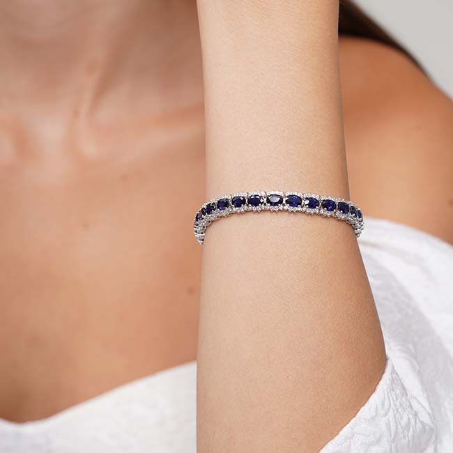 Oval Lab Sapphire And Diamond Tennis Bracelet Image 3