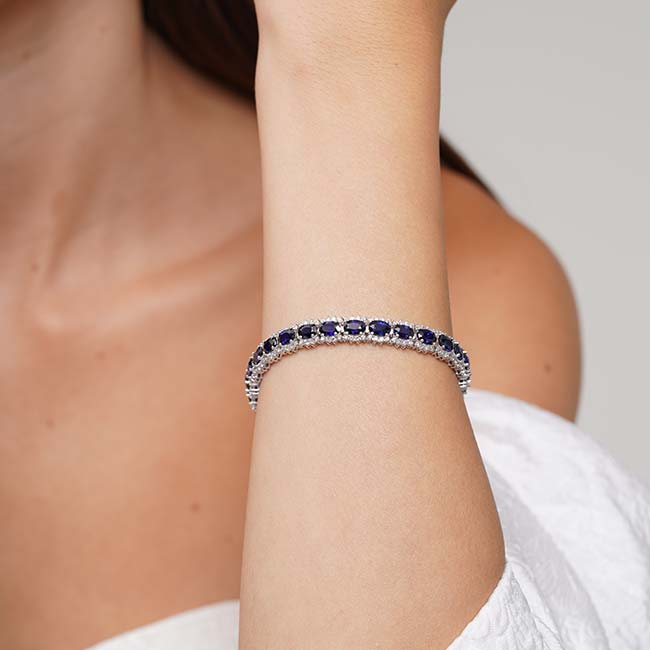 Oval Lab Sapphire And Diamond Tennis Bracelet Image 4