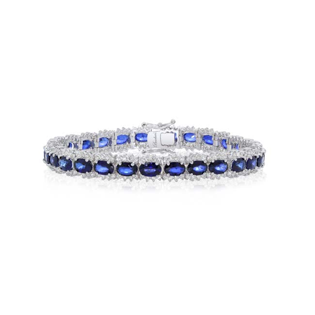 Oval Lab Sapphire And Diamond Tennis Bracelet