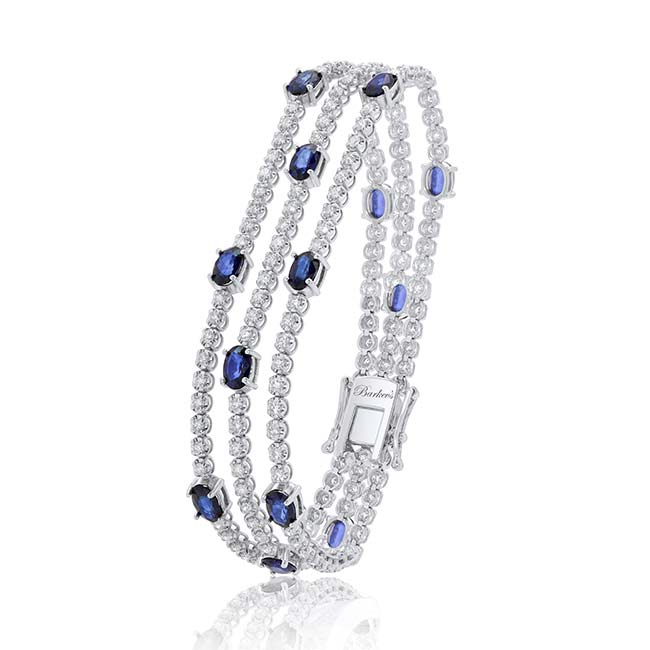 3 Row Oval Lab Sapphire And Diamond Bracelet