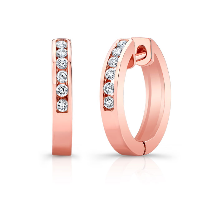 Rose Gold 0.25 Carat Channel Diamond Hoop Earrings