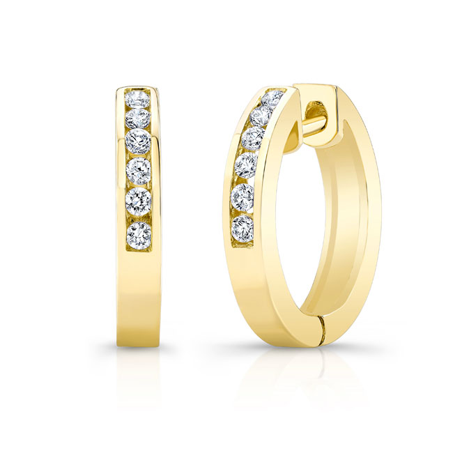 Yellow Gold 0.25 Carat Channel Diamond Hoop Earrings