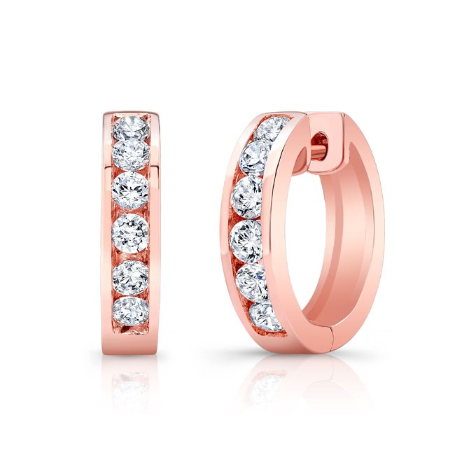 Rose Gold 0.7 Carat Channel Diamond Hoop Earrings