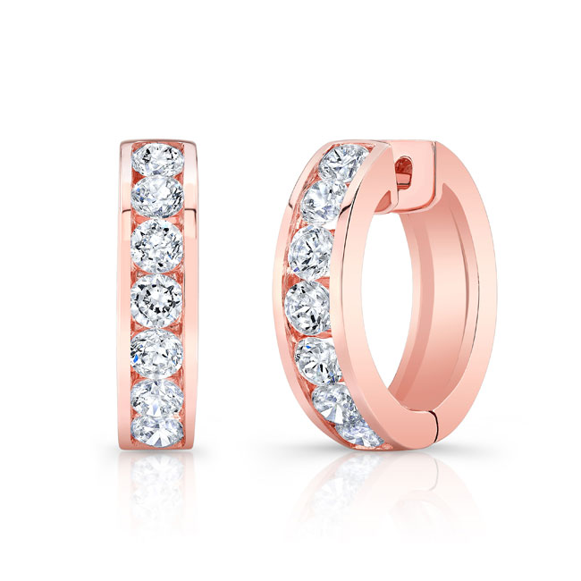 Rose Gold 2 Carat Channel Diamond Hoop Earrings