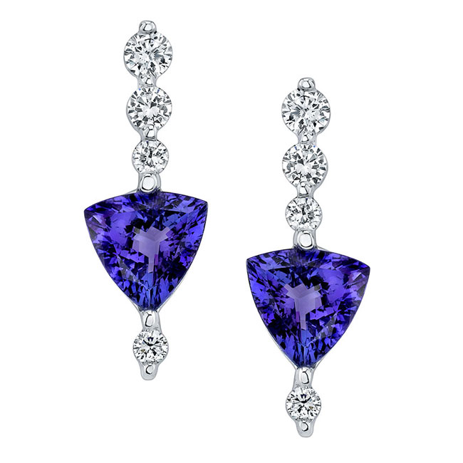 Trillion Cut Tanzanite And Diamond Earrings