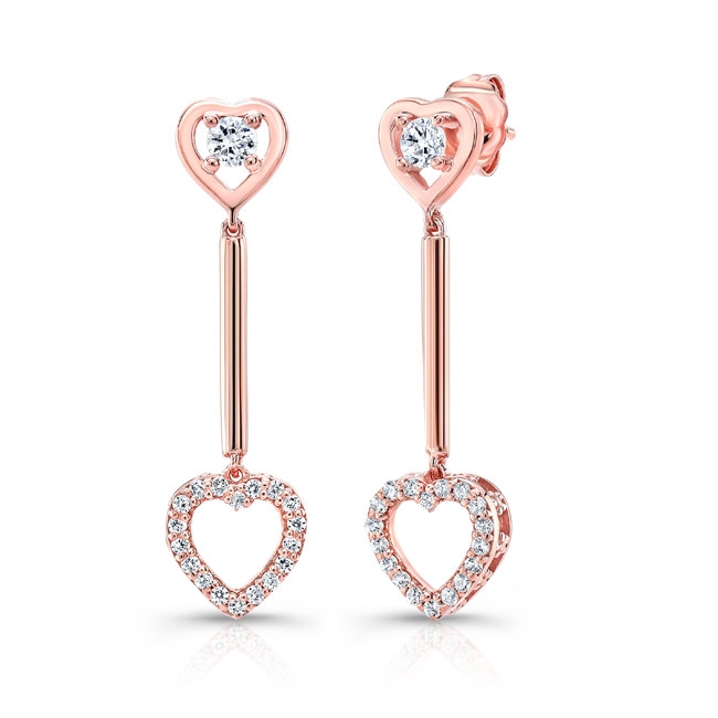 Rose Gold Heart Dangle Earrings