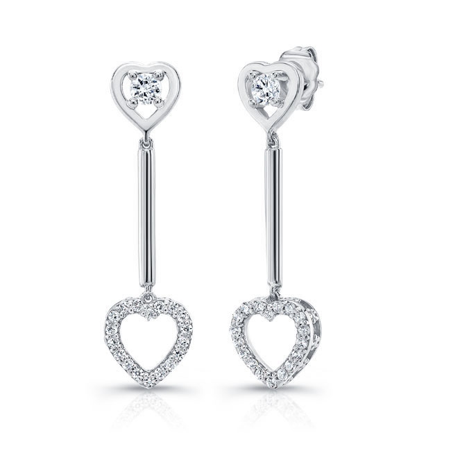 White Gold Heart Dangle Earrings