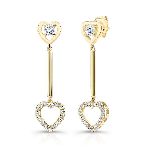 Yellow Gold Heart Dangle Earrings