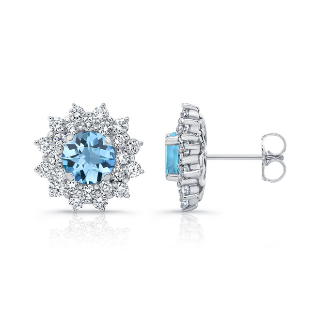 1.00ct. Double Halo Aquamarine Studs Image 2