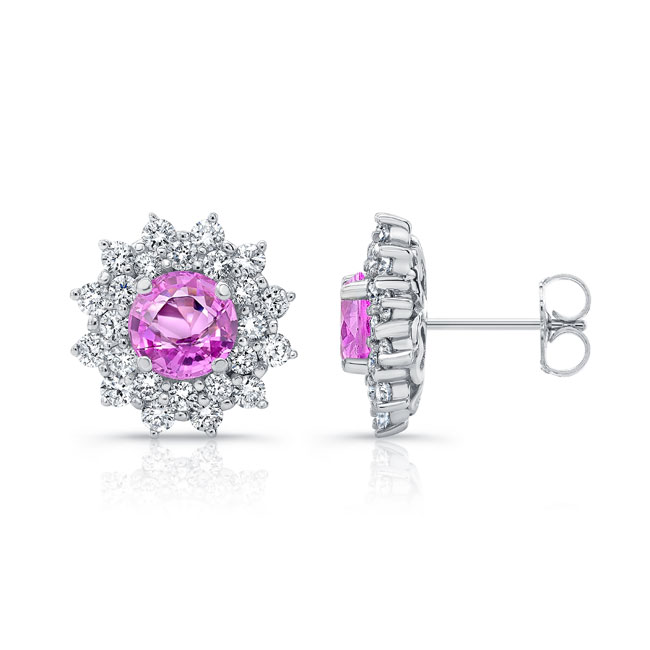 1.00ct. Double Halo Pink Sapphire Studs Image 2