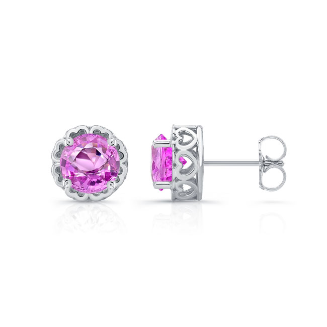 Unique 1 Carat Pink Sapphire Studs Image 2