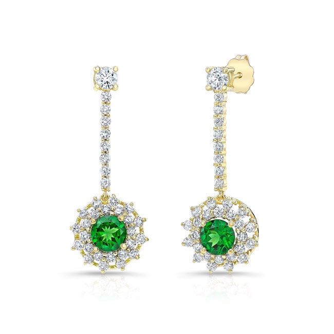 Yellow Gold Diamond And Tsavorite Drop Earrings