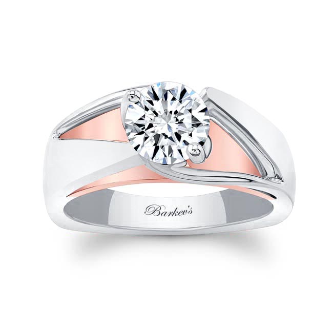 White Rose Gold Wide Split Shank Solitaire Ring