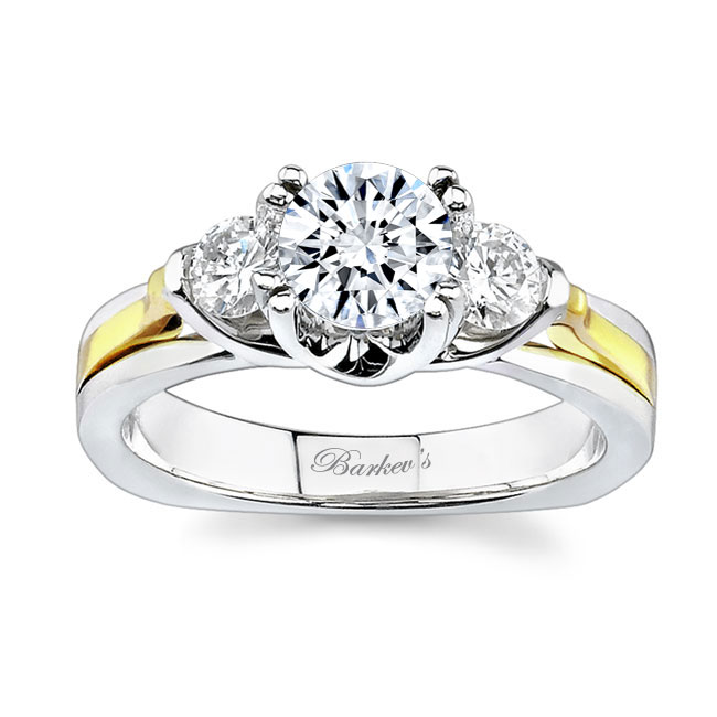 White Yellow Gold 1 Carat 3 Stone Diamond Ring