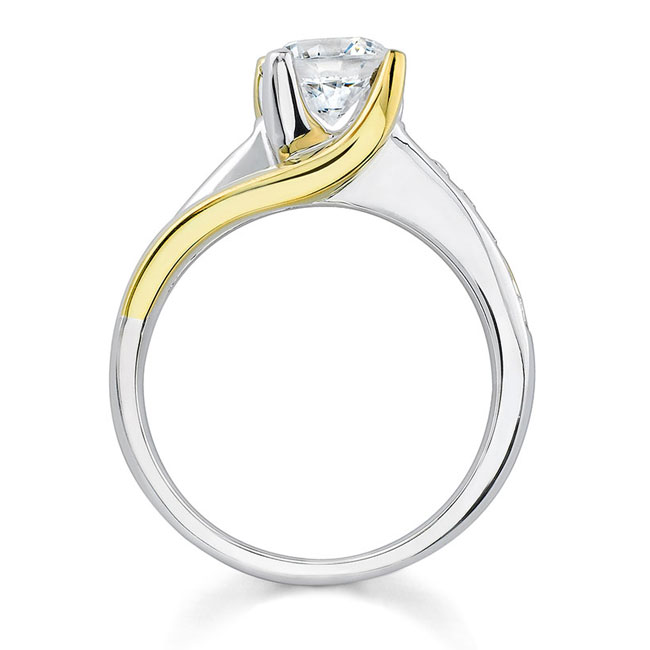 White Yellow Gold 1 Ct Round Diamond Ring Image 2