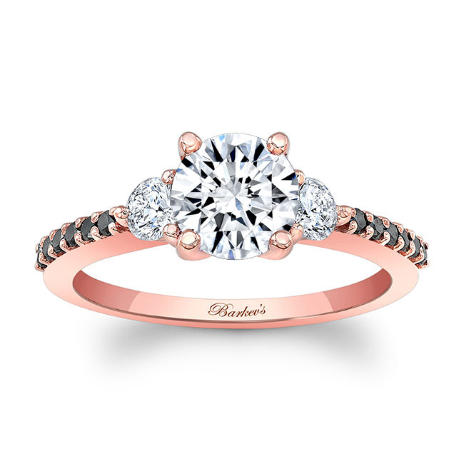 Rose Gold 3 Stone Lab Diamond Ring With Black Diamond Accents