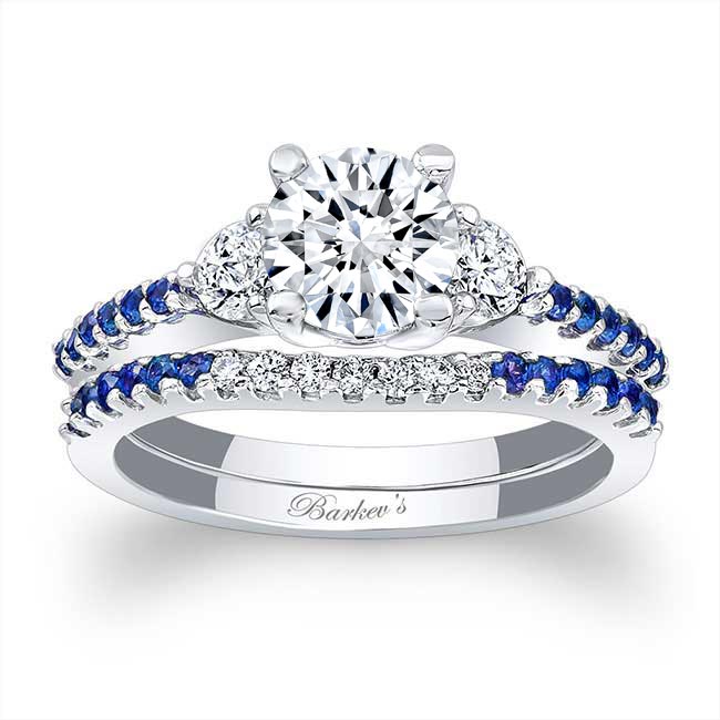 3 Stone Sapphire Accent Wedding Ring Set