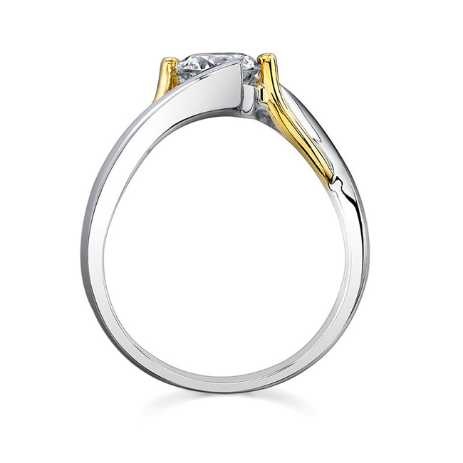 White Yellow Gold Split Band Solitaire Moissanite Engagement Ring Image 2