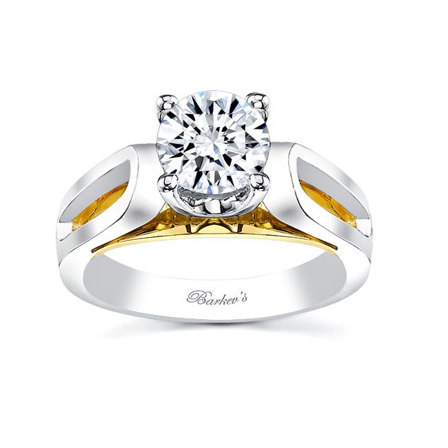 White Yellow Gold Straight Loop Solitaire Ring