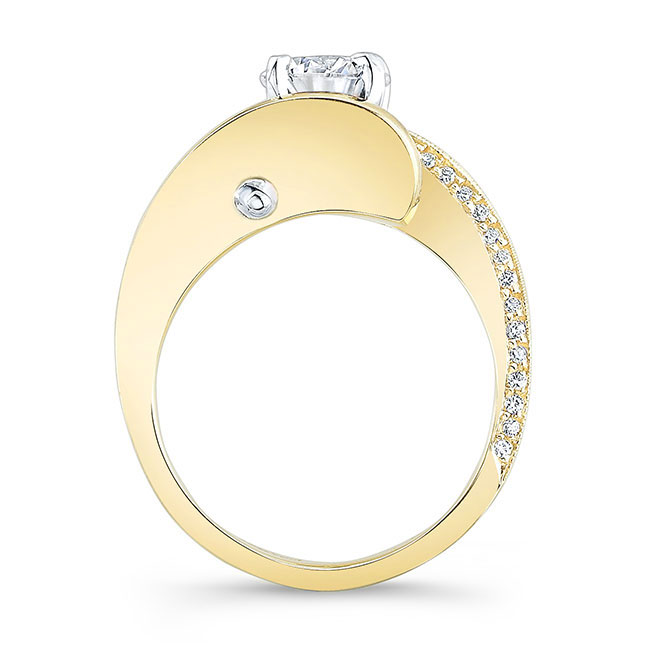 White Yellow Gold Wire Trim Pave Engagement Ring Image 2