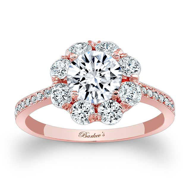 Rose Gold Flower Halo Engagement Ring