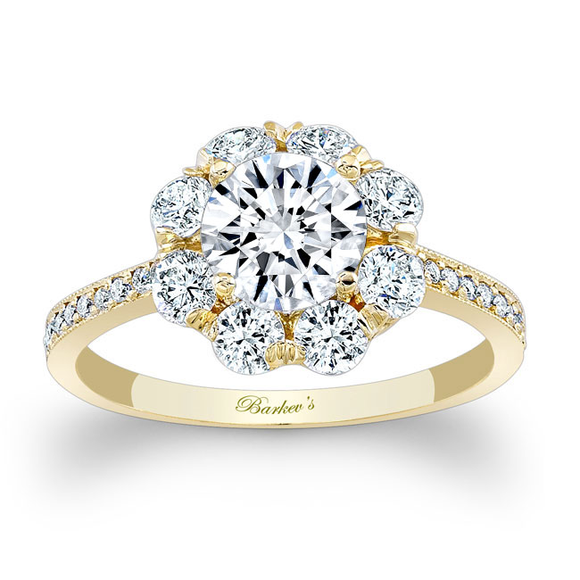 Yellow Gold Flower Halo Engagement Ring