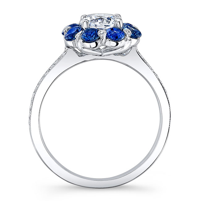 Flower Halo Blue Sapphire Accent Engagement Ring Image 2