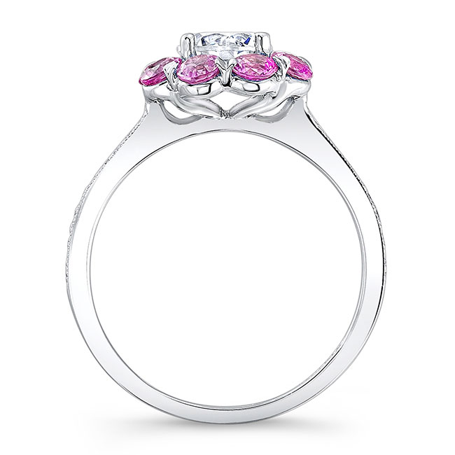 Flower Halo Pink Sapphire Accent Engagement Ring Image 2