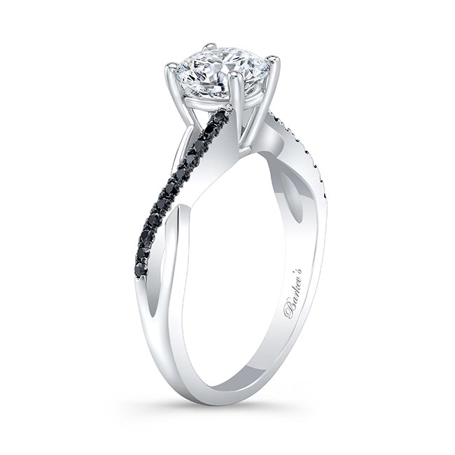 White Gold Simple Black Diamond Accent Ring Image 2