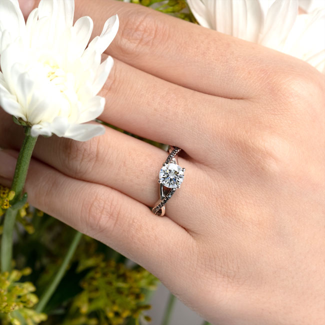 White Gold Simple Black Diamond Accent Ring Image 3