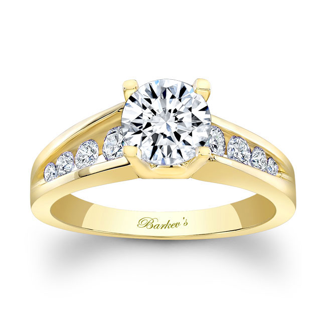 Yellow Gold Channel Band Moissanite Ring