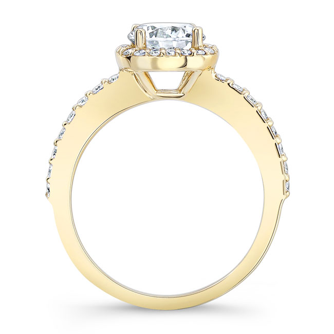 Yellow Gold 1 Carat Round Moissanite Halo Engagement Ring Image 2