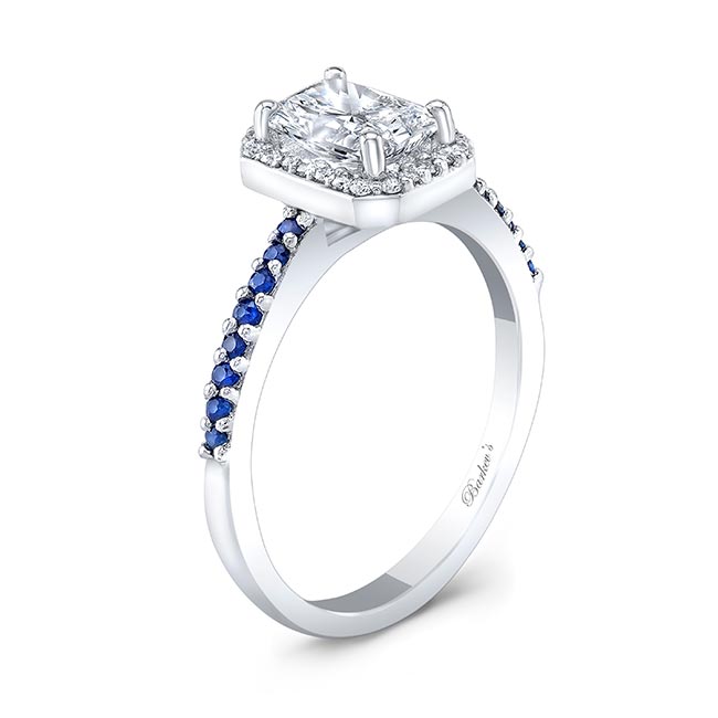 1 Carat Radiant Diamond Halo Engagement Ring With Blue Sapphires Image 2