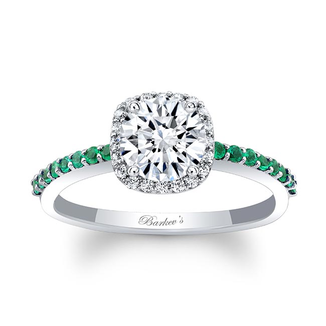 1 Carat Round Moissanite Halo Engagement Ring With Emeralds