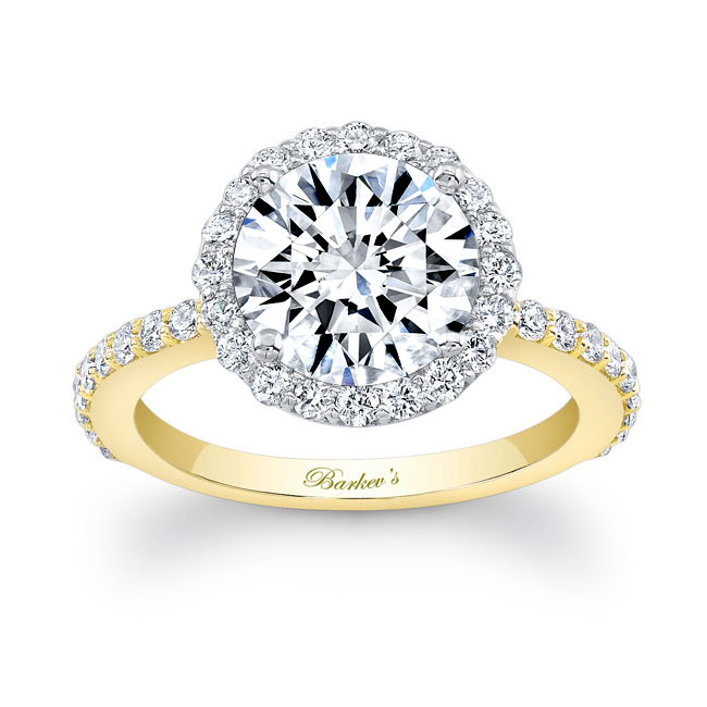 White Yellow Gold 2 Carat Halo Engagement Ring