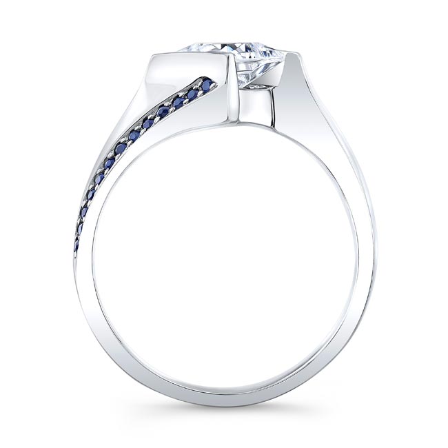 Princess Cut Square Lab Grown Diamond Ring With Blue Sapphires Image 2